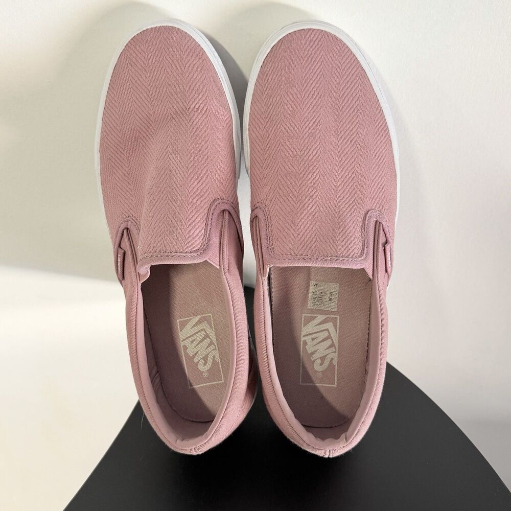 Vans Classic Slip-On Pink Herringbone Sneakers Women’s 9.5 (Men’s 8) Low Top - Picture 7 of 15